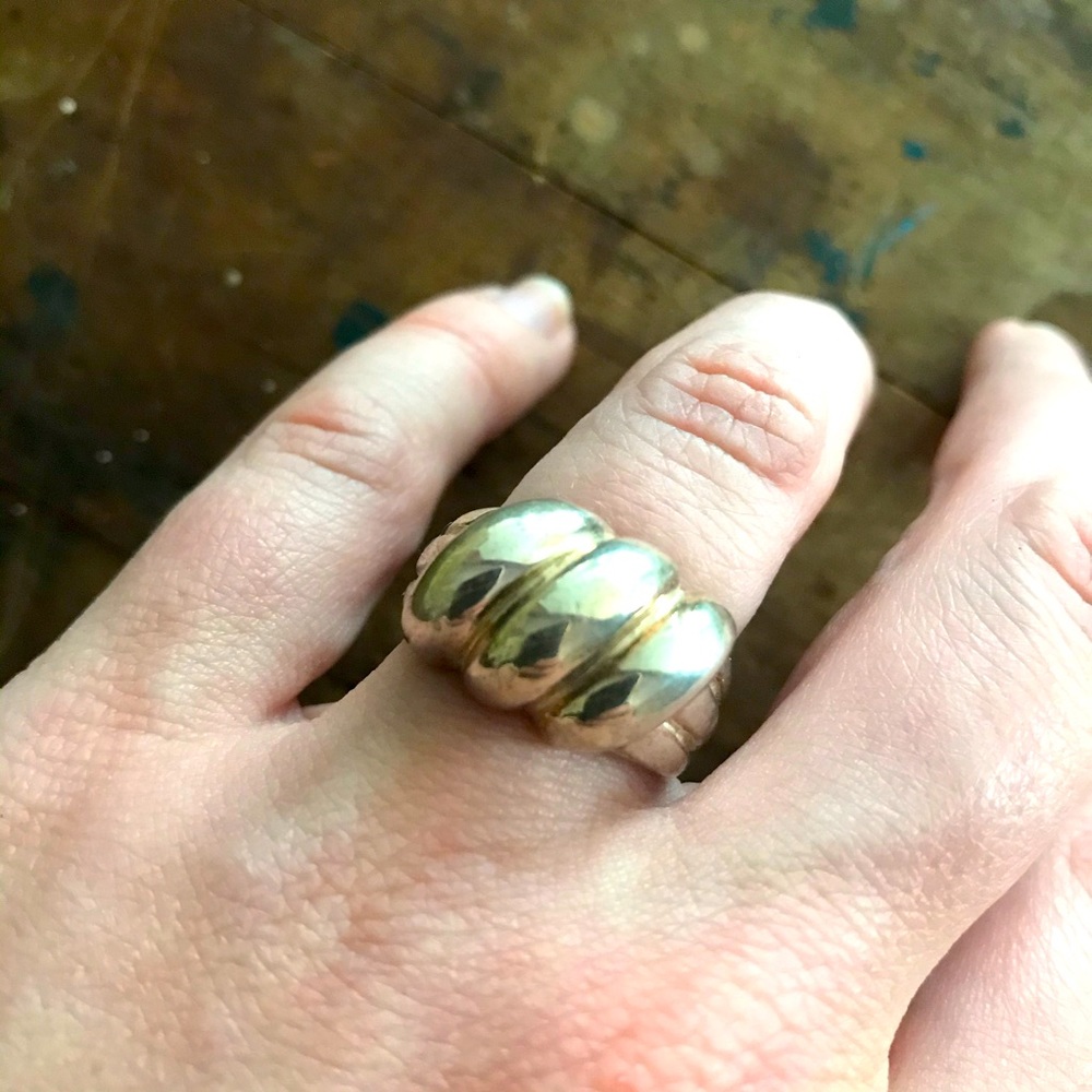 Vintage silver 80s deco ring size 7
